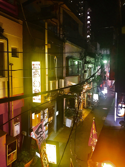 看板の光が眩しくディープな雰囲気が広がる夜