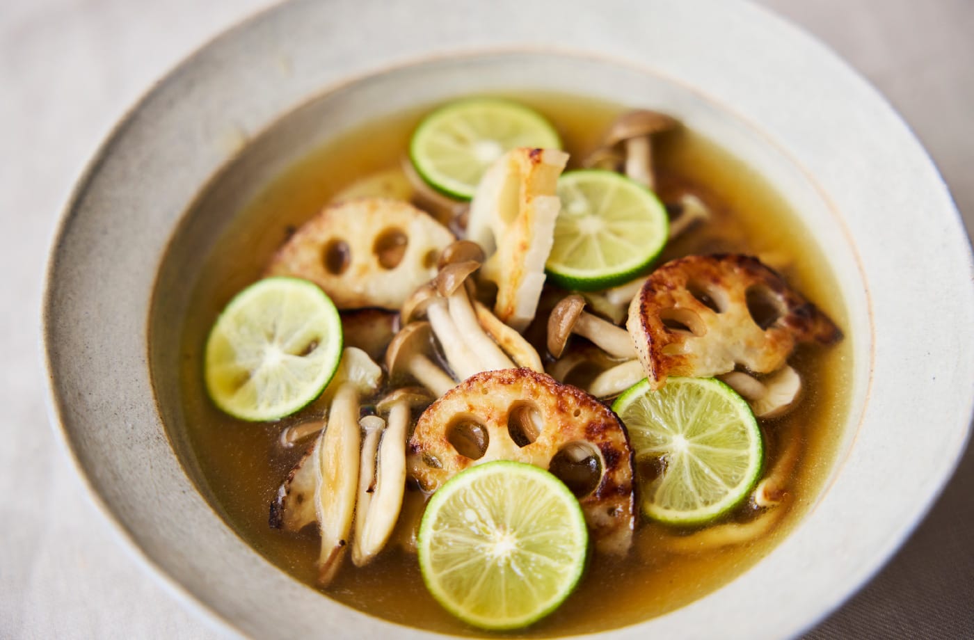 焼きれんこんときのこの 白みりんおひたし