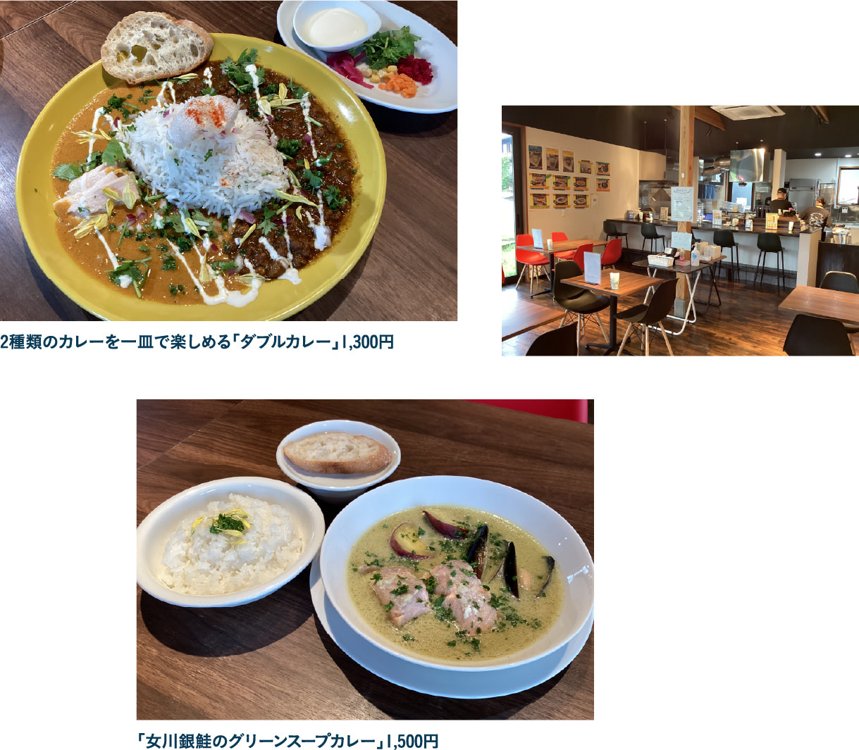Blue Coral Reefの2種盛りダブルカレーと女川銀鮭のグリーンスープカレー