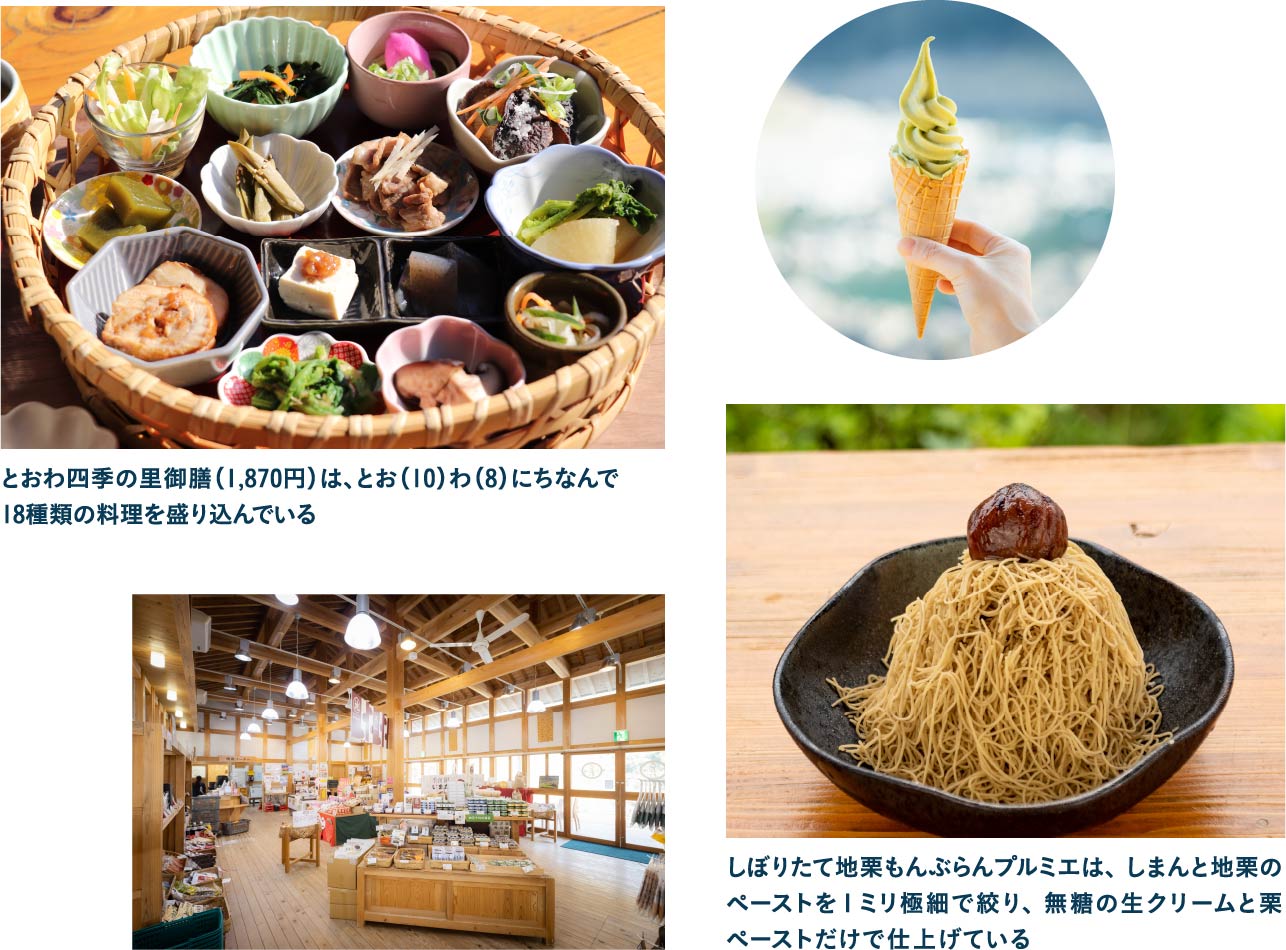 ランチは道の駅 四万十とおわ内の食堂で産直ショップで地元の特産品もゲット