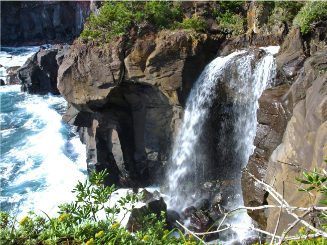 静岡県「対島の滝」は、海に直接流れ落ちるさまが珍しい