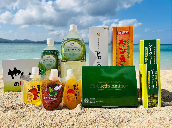 社名に冠するアロエのほか沖縄の恵みが詰まった商品を展開