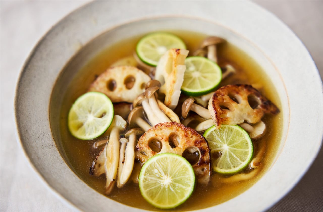 焼きれんこんときのこの白みりんおひたし