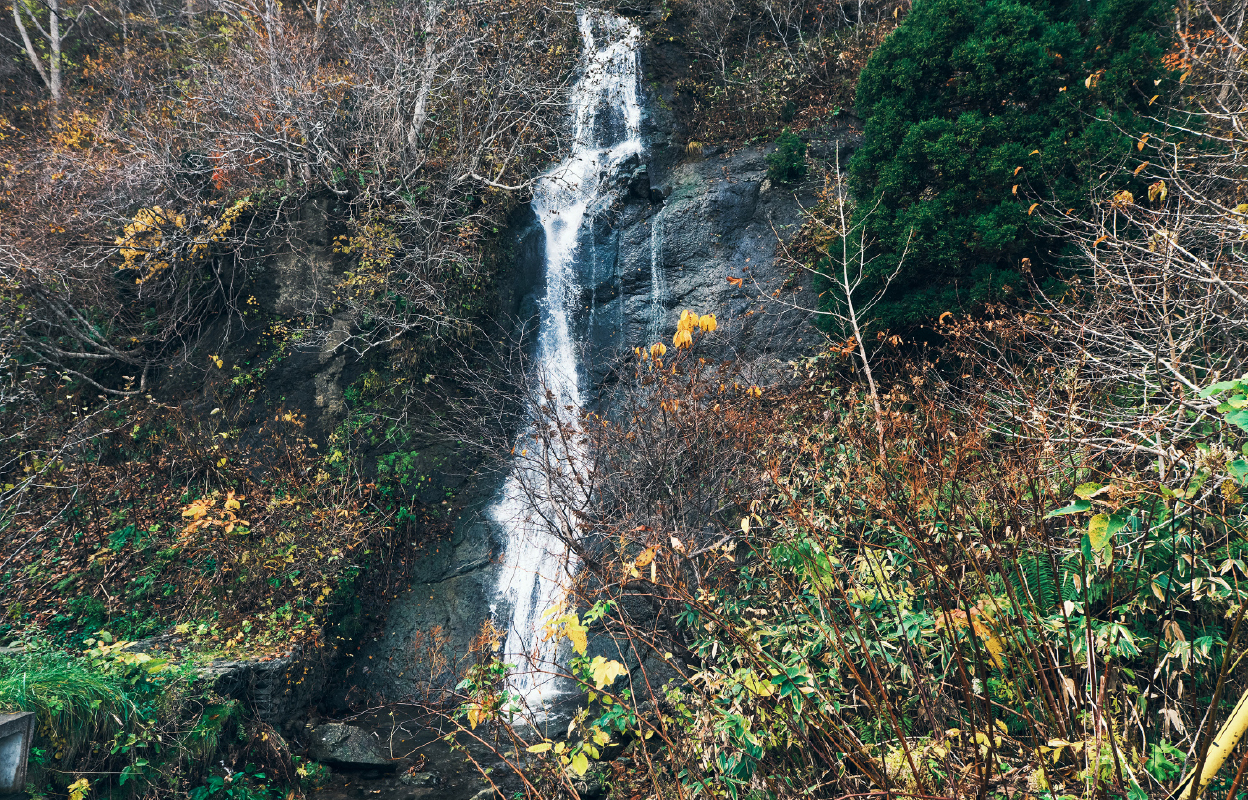 滝の落差は約50m、三味線沢川から太平洋へと注ぐ