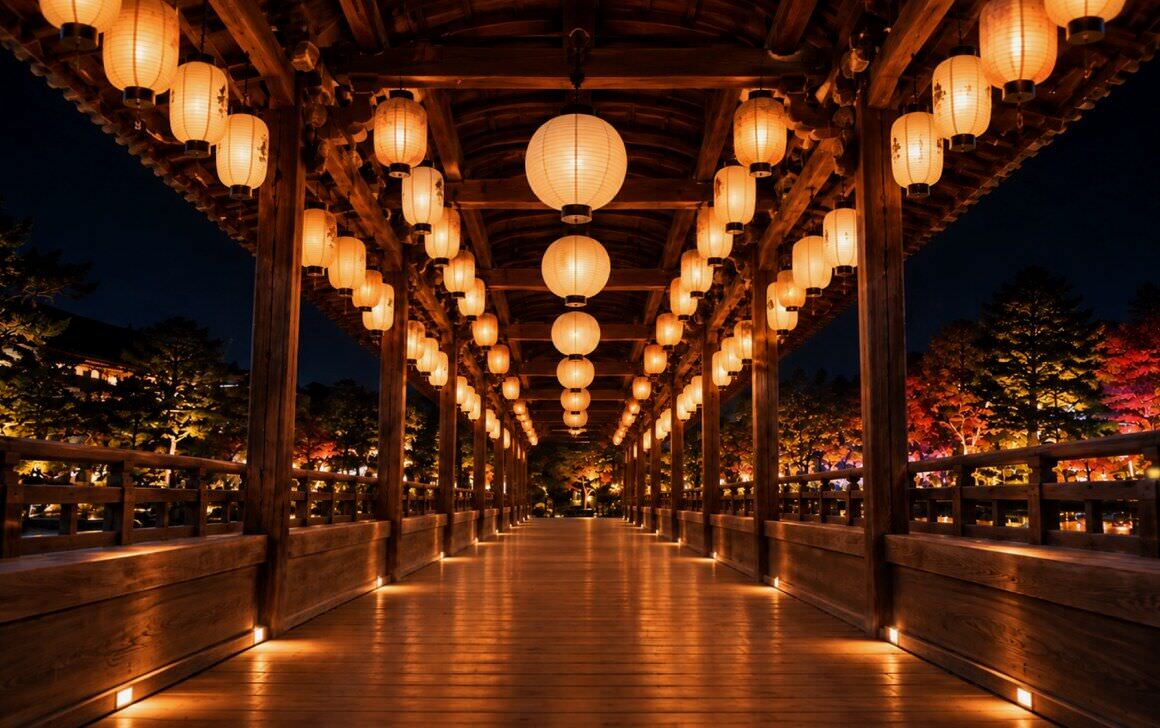 提灯が灯る夜の回廊
