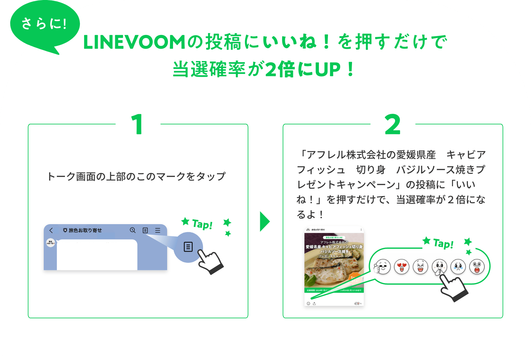 LINEVOOMの投稿にいいね！を押すだけで確率が2倍にUP!